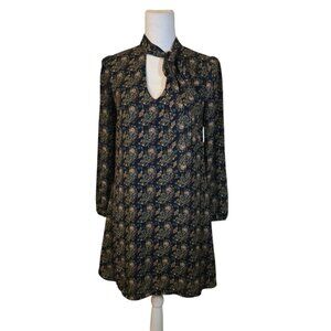 DR2 Paisley Shift Dress Women Size Medium Navy Blue Preppy Academia Boho